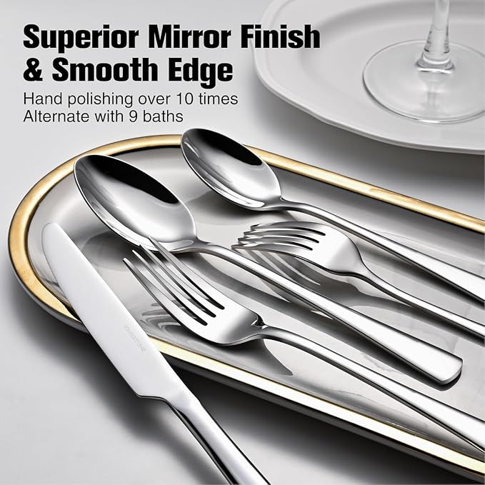 18/10 Stainless Steel Flatware, 5-Piece Forged Silverware Set for 1, Mirror Polished Cutlery Set Dishwaher Safe for Home, Restaurant, Wedding, Party