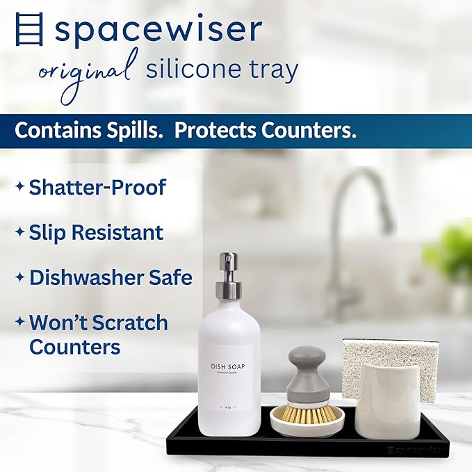 Silicone Countertop & Vanity Tray – 11.7” Bathroom Counter Tray | Bathroom Tray, Bathroom Tray Countertop, Tray for Bathroom Counter, Silicone Kitchen Tray for Counter & Countertop Organizer