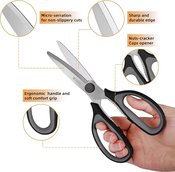 Kitchen Scissors All Purpose, Heavy Duty Stainless Steel Come Apart Kitchen Shears for Food, Herbs, Meat, Fish with Soft Comfort Grip Handle - 8.3-Inch Black