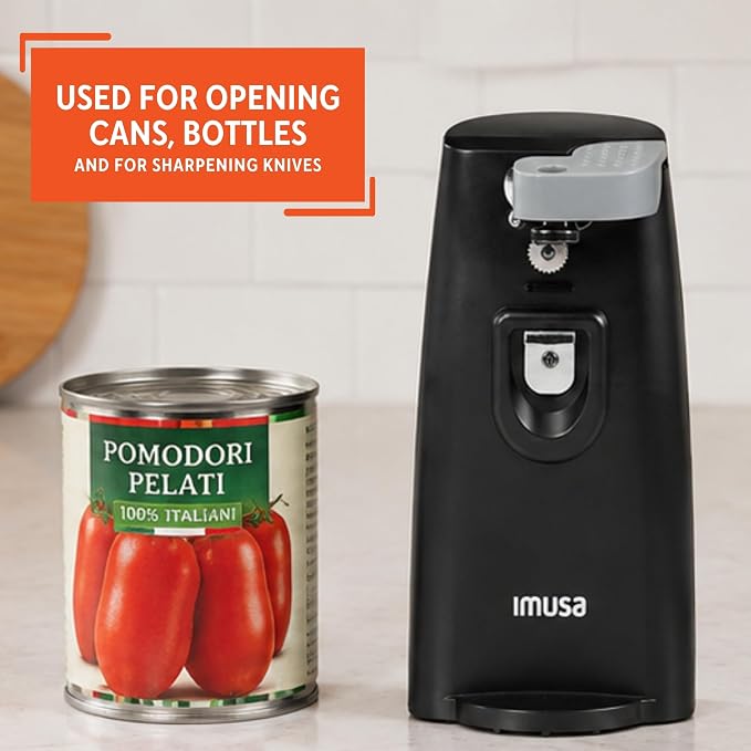 IMUSA Black Electric Can Opener with Bottle Opener & Knife Sharpener