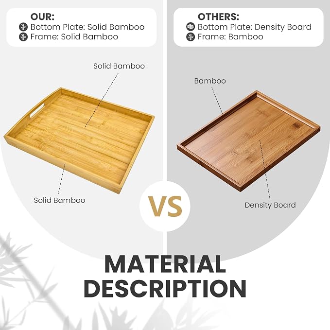 Bamboo Serving Tray Set of 4, Bamboo Trays with Handles | Decorative bamboo serving trays for serving, storage,kitchens, living rooms,bathrooms, outdoor scenarios and more