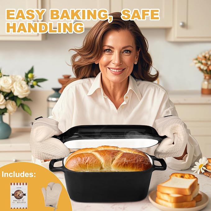 Oval Enameled Dutch Oven for Bread Baking - 3.6QT Cast Iron Sourdough Bread Pan with Lid