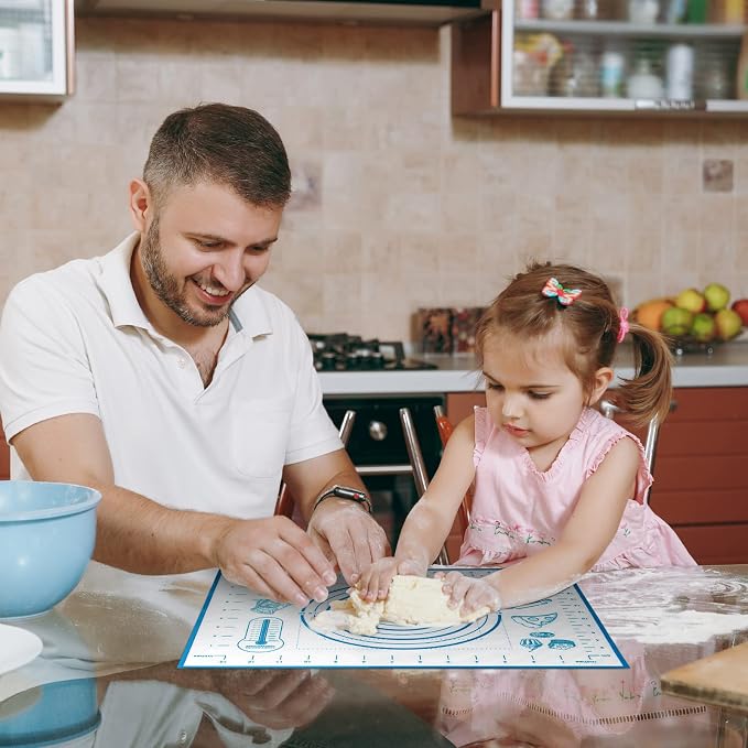 Silicone Baking Mat with Measurements, Pastry/Fondant/Dough Rolling Counter/Oven Liner Mat, 20''(W)28''(L) Blue
