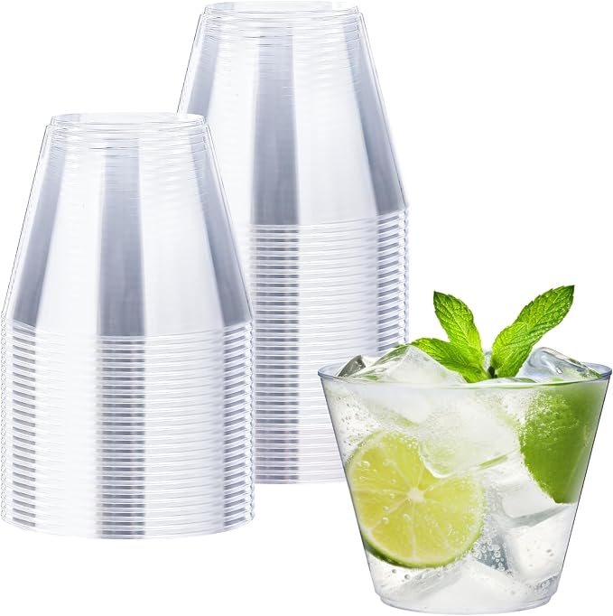 BYSNOW 50 Pack 9 oz Clear Plastic Cups, Disposable Plastic Cocktail Cups | Disposable Heavy Duty Clear Drinking Cups, Hard Punch Plastic Wine Glasses Cups for Party, Wedding, Home, Soda, Juice