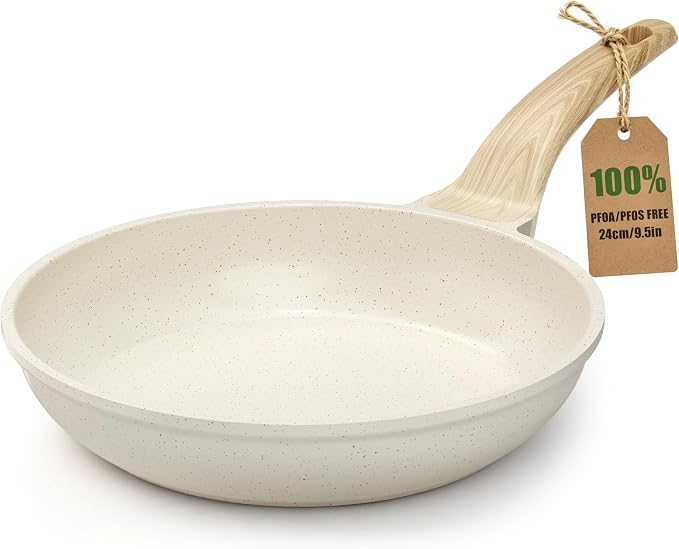 YASHE 9.5 Inch Granite Nonstick Frying Pan Non-Toxic, Induction Hob | PFOA/PFOS Free Cooking Pan Scratch Resistant with Stay-Cool Handle Omelette Pan for All Stovetops