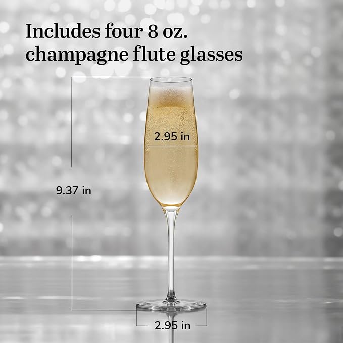 Libbey Signature Kentfield Champagne Flutes Set of 4, Elegant Champagne Glass with Curved Design, Glassware Drinking Glasses for Prosecco, and More