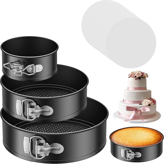 Kootek Cake Pan Set of 3, Springform Pans 4, 7, 9 Inch, 50 Parchment Paper | Carbon Steel, Nonstick Coating, Removable Bottom, Easy Release Baking Pans, Rust-Proof, Oven Safe, Round Cheesecake Pan
