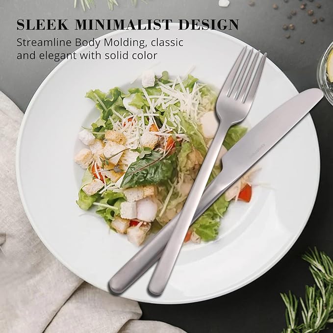 30 Pieces Silverware Set, Flatware Cutlery Set for 6, 18/10 Stainless Steel Silverware Utensils Minimalist Design Dishwasher Safe, Matte Silver