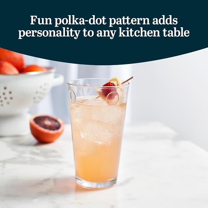 Libbey Reno Tumbler Drinking Glasses, Polka Dot Pattern Tall Glass Tumbler Set of 8, Compact, Fun Glass Cups Set for Everyday Use, Casual Parties