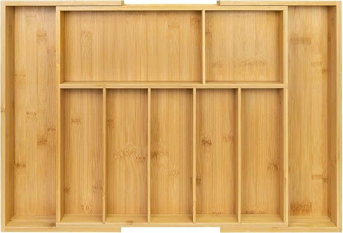 Utoplike Extra Large Kitchen Drawer Organizer, Solid Bamboo Silverware Tray | Expandable Drawers Organizer Holder for Utensils, Cutlery, Silverware, Flatware and Spatulas, Adjustable 7-9 Slots