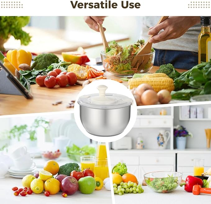6L Stainless Steel Salad Spinner Set with Grater and Food Clip | Metal Salad Spinner, Fruit Vegetable Dryer with Built-in Drain Spout for Dehydrating Fruit and Vegetable, Pasta