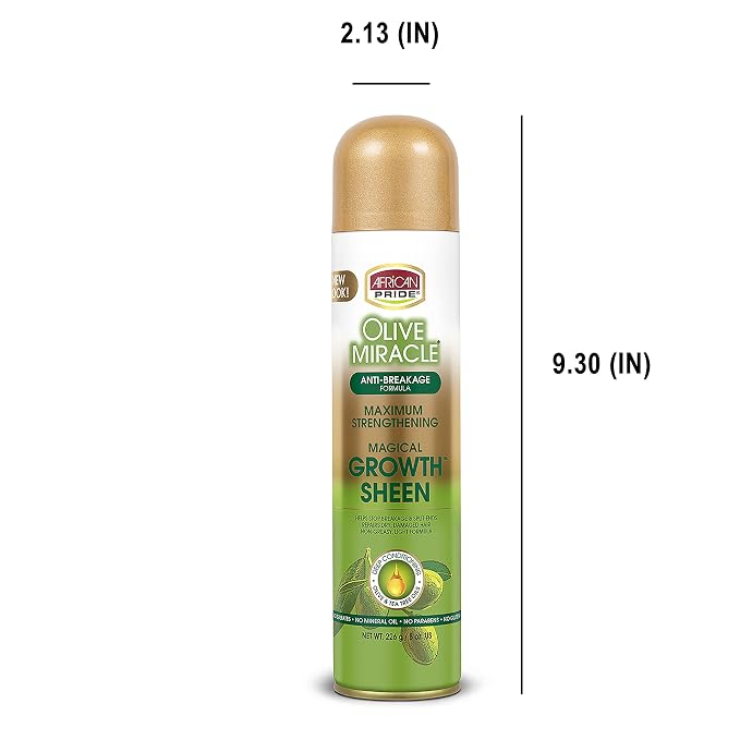 African Pride Olive Miracle Growth Sheen Hair Spray, 8 Oz | Olive & tea tree oil sheen spray adds moisture and shine; supports healthy-looking hair