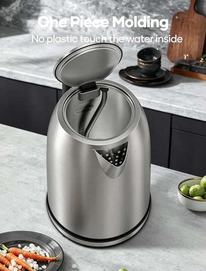 Electric Kettle Stainless Steel, 1.7L Water Boiler & Heater, 1500W Hot Tea Pot, Boil Dry Protection & Auto Shut-Off, BPA-Free