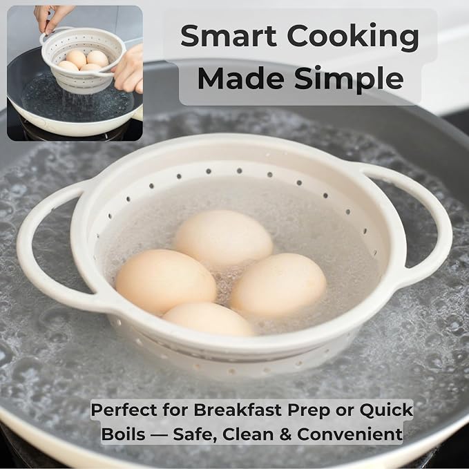 SelectShen™ Collapsible Silicone Colander Set, Stainless Steel Rim (3 Pk) | Heat-resistant, dishwasher-safe platinum silicone strainers. Sturdy stainless steel rim. BPA-free, space-saving, set of 3