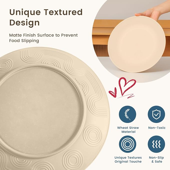 Premium Wheat Straw Dinnerware Sets, Lightweight & Unbreakable Plates and Bowls Sets,Cups,Service for 4,Dishwasher and Microwave Safe 16 PCS Dish Sets for Home，Camping- Beige