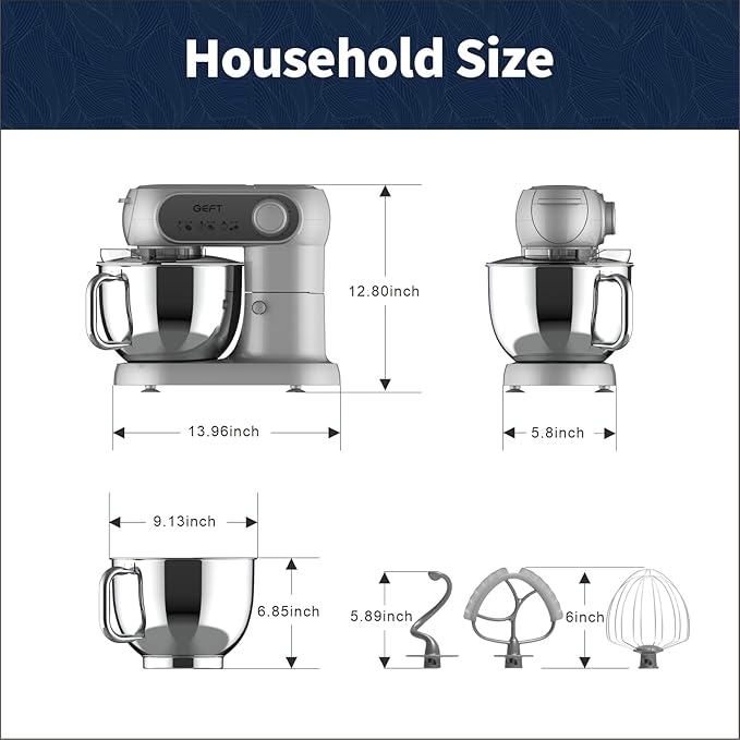 Stand Mixer, 6QT Mixers Kitchen Electric Stand Mixer, Dough Mixer Gray | 600W Tilt-Head Kitchen Mixer with Stainless Steel Bowl, Dishwasher-Safe Dough Hook, Flat Beater, Wire Whisk, Splash Guard