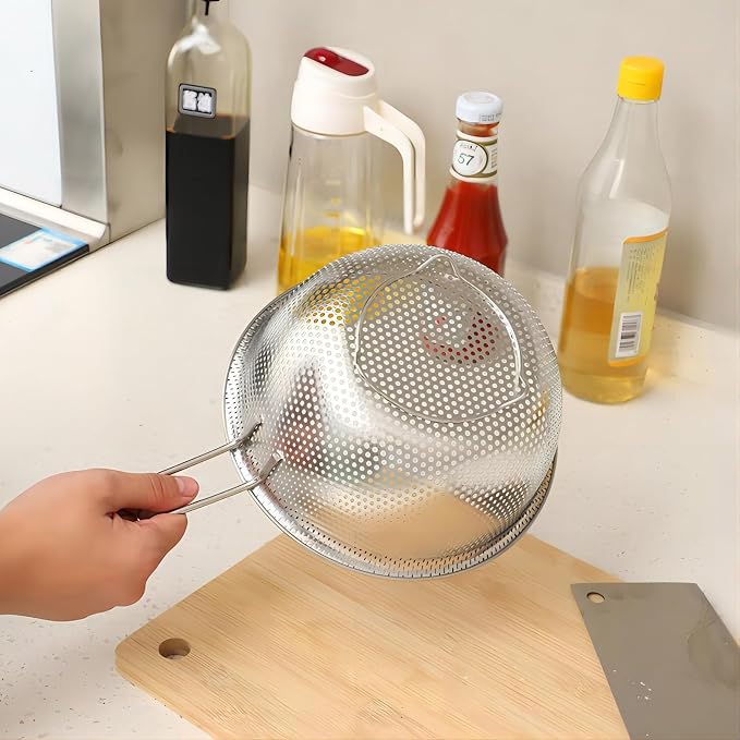 GREATLINK Stainless Steel Basin Colander with Handle Kitchen Strainer, Resting Feet and Colander to Strain, Rinse, Fry, Steam or Cook Vegetables & Pasta & Wash fruits,7.68inch(19.5cm)