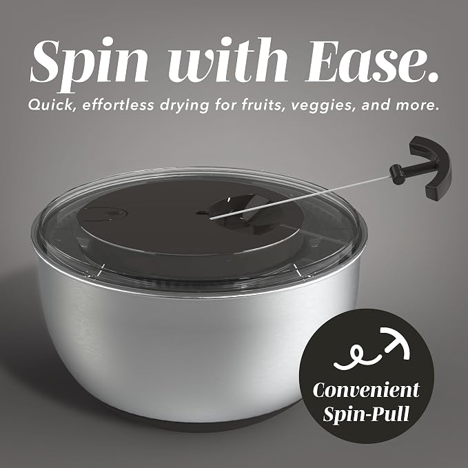 COOK WITH COLOR Stainless Steel Salad Spinner - 5 Qt. Lettuce Washer And Vegetable Spinner Dryer for Easy Salad Prep - Non Slip Base with Pull Handle - Auto Stop Brake System, Stain and Odor Resistant