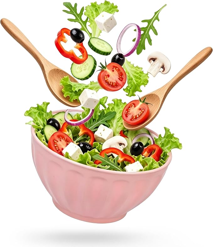 BoxedHome Mixing Bowls with Lids Set, 8 pieces Large 0.2” Thick Plastic Nesting Mixing Bowl, Microwave Safe,Size 5.92, 4.12,3.06,1.80 Quart, Pink