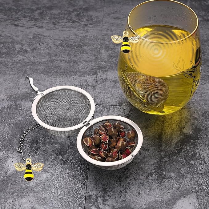 3 Pcs Tea Infusers for Loose Tea Leaf Steeper Tea Balls for Loose Tea Diffusers for Loose Tea Stainless Steel Tea Infuser Loose Leaf Tea Steeper with Metal Pendant (Bee Flower)