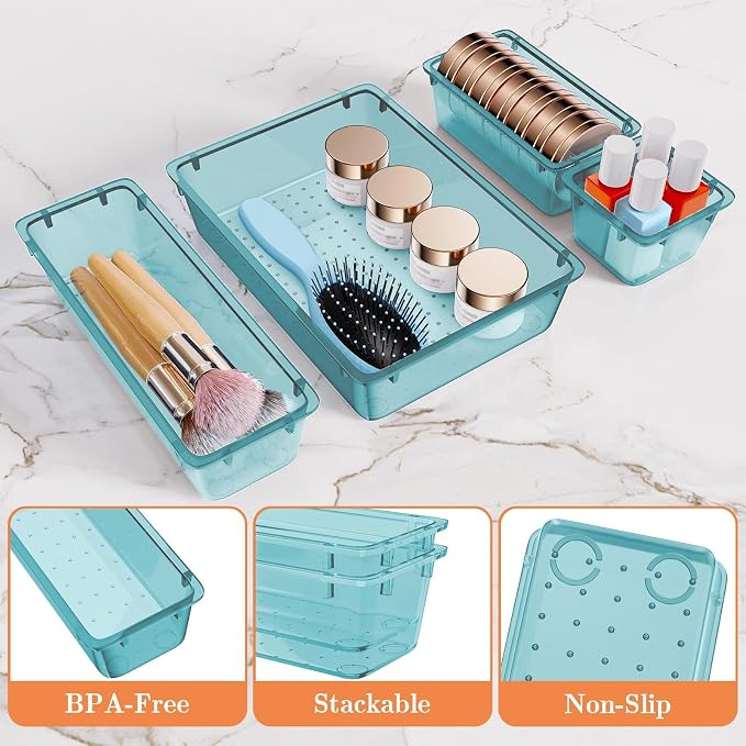 SpaceHacks 25 PCS Plastic Drawer Organizer, 4-Size Versatile Organizer Trays & storage Bins