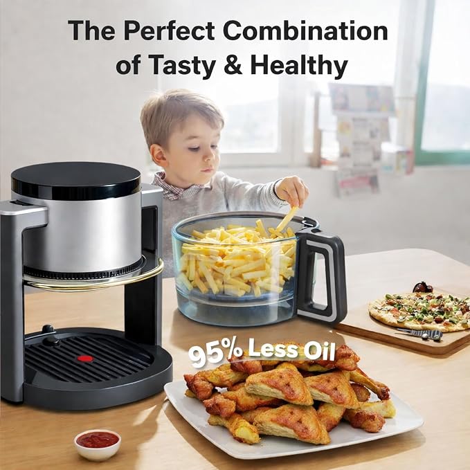 Simple Deluxe 4.7 Qt Glass Air Fryer, Non-Toxic 10-in-1 Digital Air Fryer with 360° Visible Glass Bowl, Nonstick & Dishwasher-Safe, Air Fry, Roast, Bake, Dehydrate, Fries, 1300W, Silver