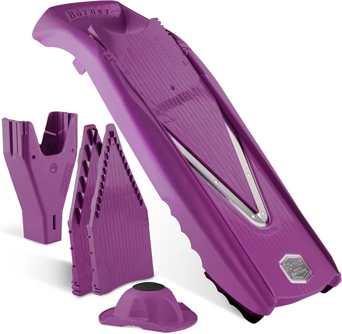 Mandoline Food Slicer Börner V5 (Starter Set) by Reston Lloyd • V-Slicer with Food Holder • Made in Germany • Fruit & Vegetable Chopper • Multiple Settings • Color: Purple