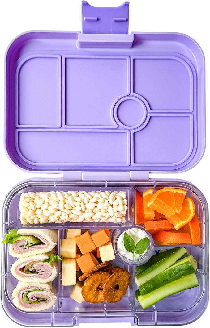 Yumbox Original Leakproof Bento Lunch box - Ami Purple | 5 Compartments + Dip Well, Easy-Open Latch, Just Right Portions, Removable Illustrated Tray Cats & Dogs