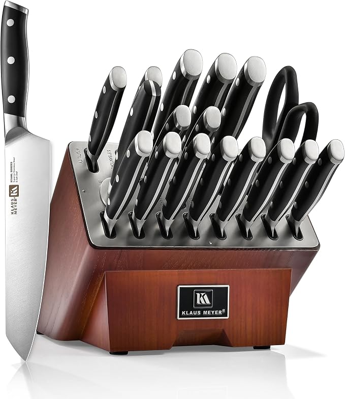 Stahl 19-Piece German Steel Kitchen Knife Block Set (Black) | Premium Knife Set, Long-Lasting Sharpness, Versatile Knife Choices, Space-Saving Block, Ideal For Food Prep & Large Gathering