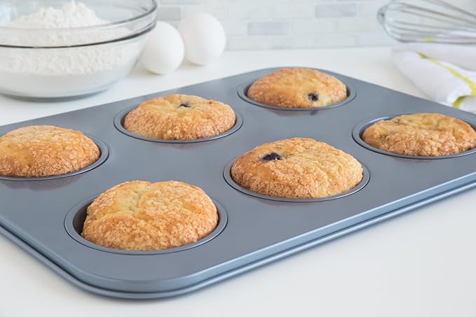 Fox Run Large Muffin Top Pan, 6 Cup Nonstick Muffin Top Baking Tin | Nonstick For Easy Release & Cleaning | Carbon Steel Pan Evenly Bakes | Makes 6 Muffin Tops or Burger Buns | Baking Gadget