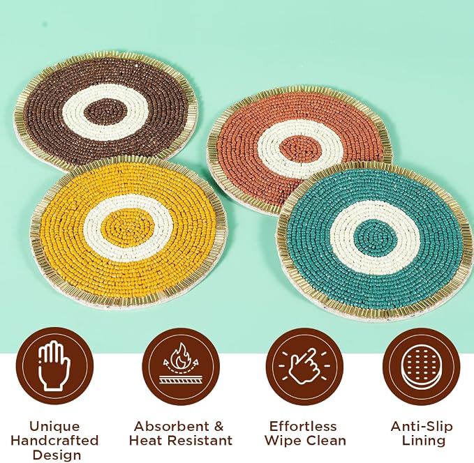 Folkulture Fall Coasters Set of 4 for Drink Non Slip, Easy to Clean - 4 Inch