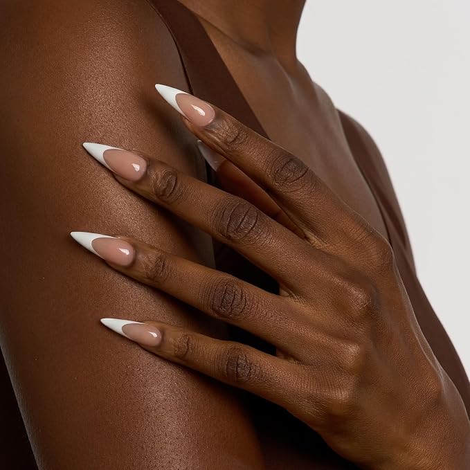 BTArtboxnails XCOATTIPS White French Tip Press On Nails, L Stiletto, Peach | Lamp-Curable, 4-Week Wear, Natural Nail Look, Salon Quality Value at Home, Easy-to-Apply for Beginners, 160ct Nail Tips Only