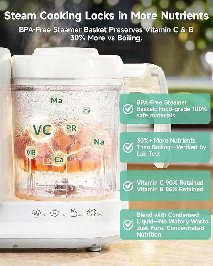 Baby Food Maker with Large Steam Basket Onestep Baby Food Processor Steamer with Steam & Grinding, Auto Cooking Self-Cleaning & Sterili-zing, BPA-Free for Healthy Homemade Baby Food