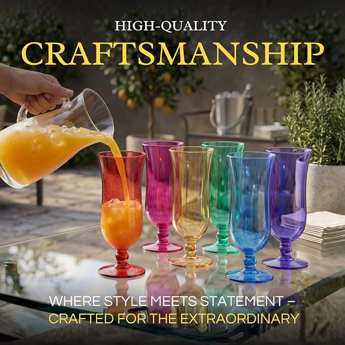 Unbreakable Pina Colada, Daiquiri, Frozen Cocktails & Juice Glasses, Hurricane Glassware, 14oz - 6 Set - Reusable Acrylic Dishwasher Safe Shatterproof BPA-free Plastic Cup, Tropical Cocktail Tall Cups