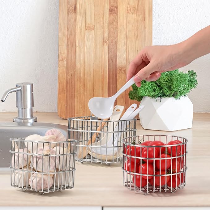 304SS Fruit Basket 3.5L Kitchen Storage Colander Produce Holder | 304 stainless steel, rust-resistant, breathable mesh, quick drainage, versatile countertop organizer, compact modern, durable
