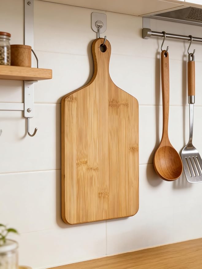 Bamboo Cutting Board for Kitchen (16'' x 7.8'), Wooden Cutting Board with Handle, Charcuterie Board, Cheese Board, Decorative Wooden Serving Board