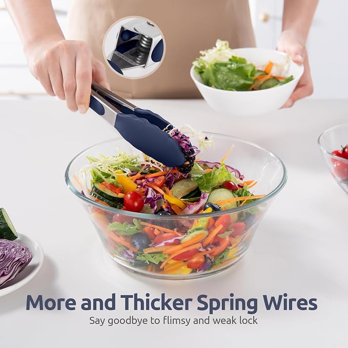 U-Taste Kitchen Tong for Cooking, 600ºF Heat-Resistant, 7in/Midnight Blue | Small Mini Silicon Tongs for Serving Food, Short Salad Thong with Non Stick Rubber Tips & 18/8 Stainless Steel Handle