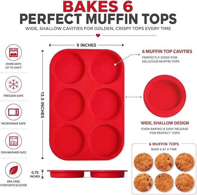 Mrs. Anderson's Baking 6-Cup Muffin Top Pan, Non-Stick European-Grade Silicone