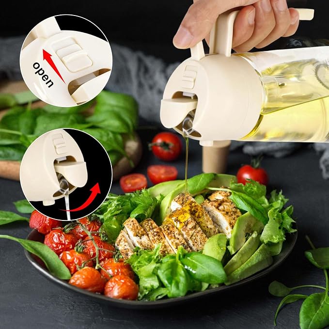 16oz/470ml Glass Olive Oil Sprayer & 2-in-1 Dispenser Bottle with Pour Spout for Cooking, Air Fryers, Salads, BBQs, and Kitchen Use(milky white)