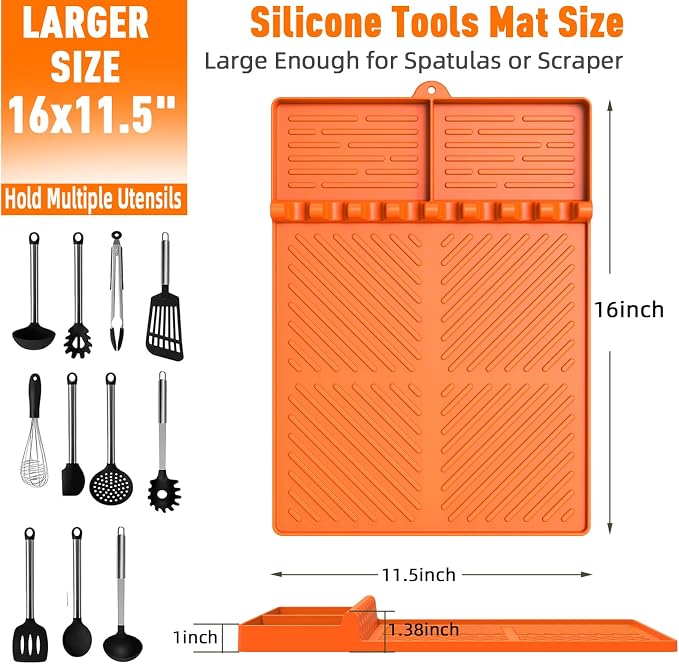 Silicone Grill Mat Compatible with Blackstone, BBQ Griddle Tool | Heat Resistant Silicone Spatula Rest, Protects Countertops for BBQ Griddles, Outdoor Kitchens and Cooking, Gifts for Men