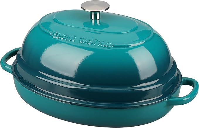 EDGING CASTING Enameled Oval Cast Iron Dutch Oven Pot with Lid, Bread Dutch Oven for Sourdough Bread Baking, Dutch Oven Bread, Bread Oven, 6QT, Darkcyan