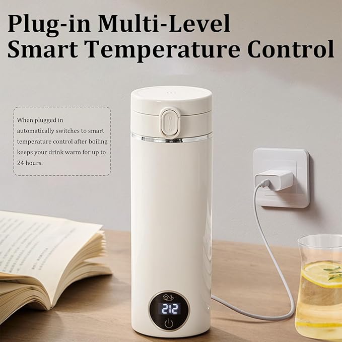 Portable Electric Travel Kettle, 500ml Portable Kettle with USB-C, Mini Travel Hot Water Boiler with Carry Handle & 6 Adjustable Temperature Settings, Dual Power Modes for Home Car Camping