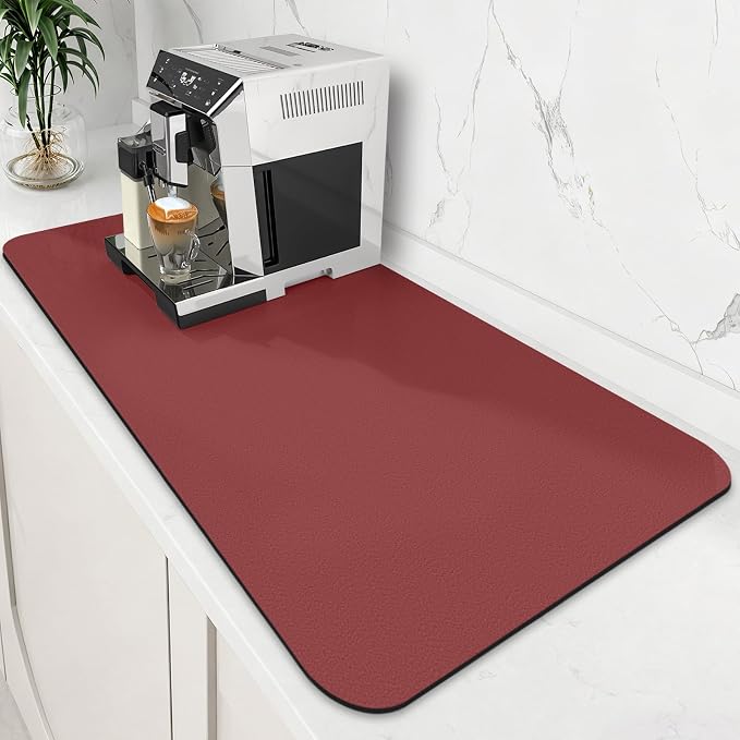 Coffee Mat Super Absorbent Dish Drying Mat Coffee Bar Mat 18"x 36", Red | Match with Coffee Machine Accessories Large Drying Mats for Kitchen Counter