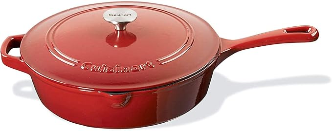 Cuisinart Chef's Classic Enameled Cast Iron Dutch Oven with Lid, Porcelain Enameled Interior, Oven Safe, Induction Compatible, 12-Inch, Chicken Fryer, Red Gradient