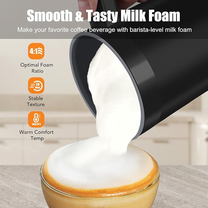 Milk Frother, 4-in-1 Milk Steamer and Frother, 13.5oz, Black | Large Capacity Electric Milk Steamer, Hot & Cold Foam Maker and Milk Warmer, Frother for Coffee, Latte, Cappuccino, Macchiato