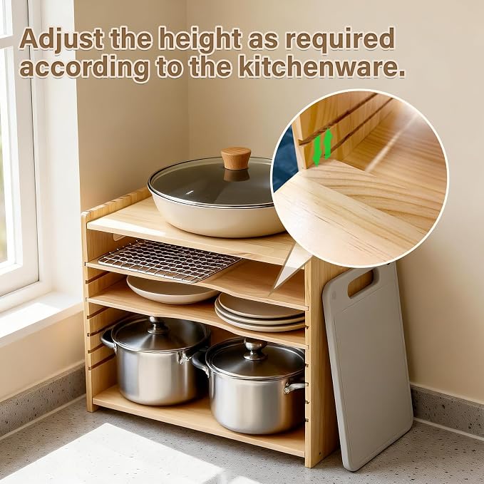 6 Tier Wooden Tray Dividers for Cabinets, Cookie Sheet Organizer 15.7" W x 16.5" H x 12.6" D Baking Sheets, Pans and Cutting Boards Organizer for Kitchen Cabinets or Countertop