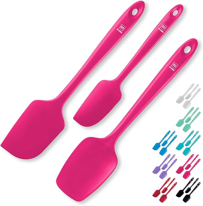 DI ORO Silicone Spatula Set - 600F Heat Resistant, 3-Pc Magenta | Rubber scraper won't scratch nonstick pans; For baking, cooking, mixing, and frosting; BPA-free and dishwasher safe