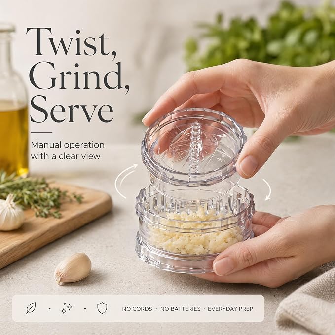 3PCS garlic twister mincer,Clear Manual Garlic Twister and Ginger Mincer Tool, Compact Garlic Mincer Tool, Ginger, Herbs (White-3PC)