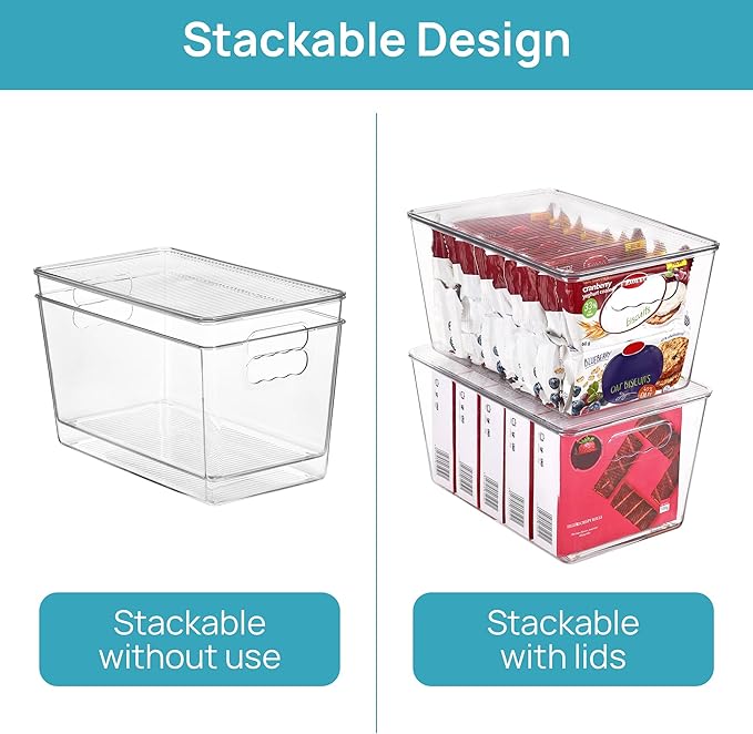 Vtopmart 2 Pack Clear Stackable Storage Bins with Lids, Large | BPA-free Plastic, Organize Vertically, For Pantry Kitchen Fridge Cabinet Closet Bathroom, Built to Last, Easy to Move