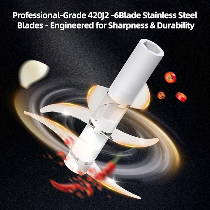 Electric Garlic Chopper With Glass Bowl Cordless Mini Food Processor（White） | BPA-Free Glass Bowl 6-Blade Cutting Cordless & USB Rechargeabl Garlic Chopper Mini Chopper for Onion Herb Nut Easy to Clean